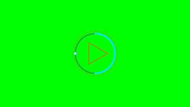 A circular play button icon centered on a vibrant green screen background