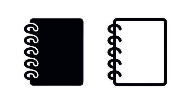 Spiral notebook or spiral bound pad icon, solid and outline vector