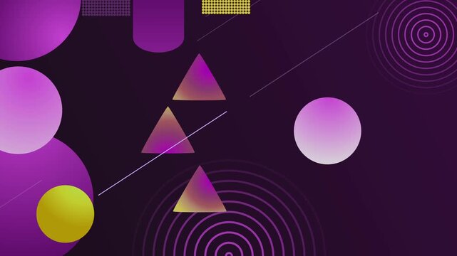 Abstract geometric background with glowing triangles circles lines and spiral rings gradient backdrop animation