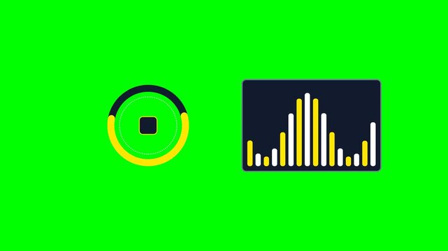 Audio visualization elements featuring a circular loader and bar graph