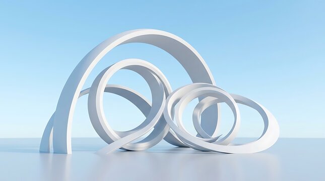 Abstract composition of white circular rings arranged in a modern minimalist style against blue background