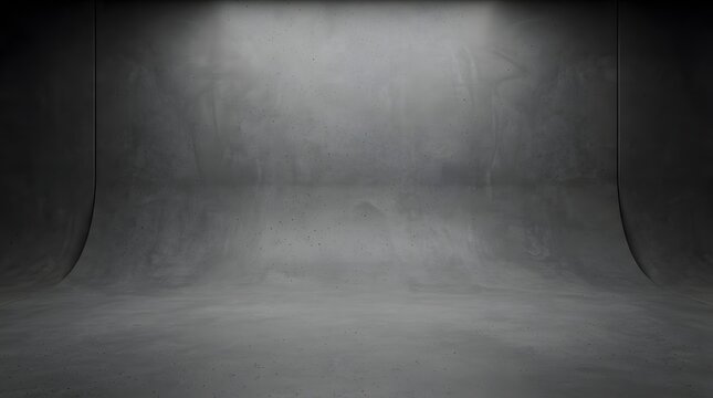 Dark Concrete Studio Background With Empty Product Display Stage And Dramatic Spotlight Lighting