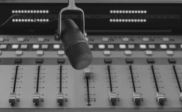 Professional microphone and sound mixer in studio