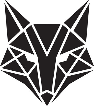 Black geometric fox head illustration in minimalist vector style