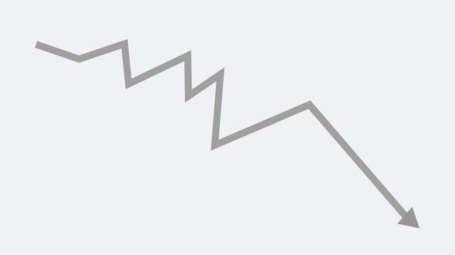 Zigzag downward arrow falling trend decline or drop in business and finance animation