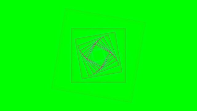 Abstract geometric square tunnel pattern against a vibrant chroma key green