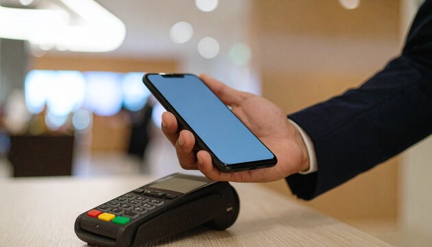 Person Using Smartphone for Contactless Payment at POS Terminal