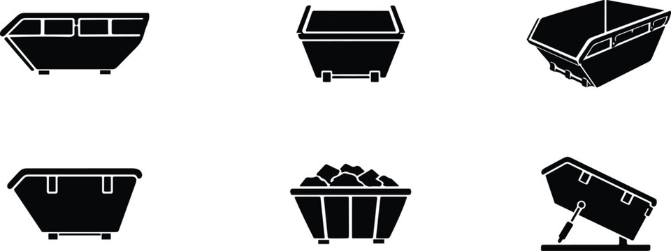 Skip Hire Waste Container Bins Icon Set Vector for Garbage Removal