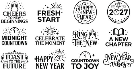 Obraz premium New Year Celebration Typography Collection On White Background