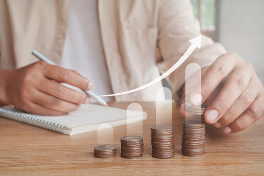 Investment growth concept, stacked coins, financial planning, savings strategy, wealth building, personal finance management, increasing assets, long-term investment goals, business financial success
