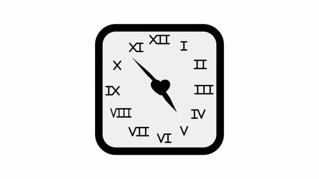 Square analog clock with roman numerals simple modern design animation