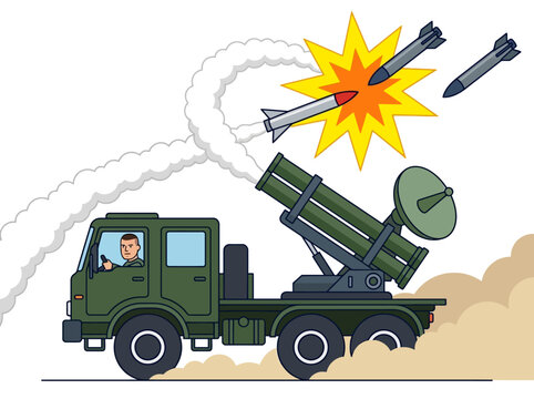 Military Missile Defense Truck Illustration Firing Interceptor