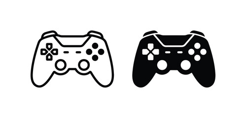 Video Game Controller Icons, Gaming Input Devices, Digital Entertainment Controls, Play Station Style Joysticks, Black and White Vector Graphics for Gaming Concepts © Tohim