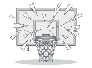 Broken Basketball Backboard Illustration - Shattered Glass Hoop Line Art © Gulungan