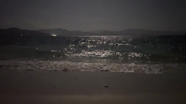 Moonlight Reflection on Ocean Waves at Night