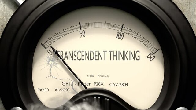 Transcendent thinking meter showing low levels of transcendent thinking. Minimum and decreasing transcendent thinking value, below the norm. Lack of transcendent thinking. None of it, insufficient.