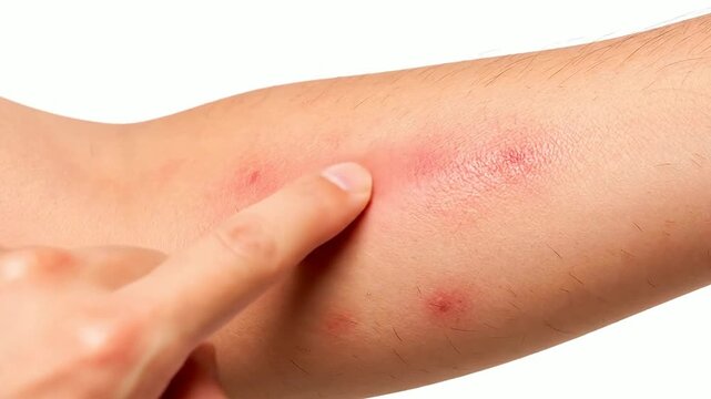 Close-Up Image of Human Arm with Skin Irritation and Red Spots, Showing Healthcare Concern for Dermatology and Skin Conditions