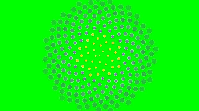A circular pattern of dots arranged in a floral formation on green background