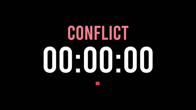 Conflict is about to happen soon. Upcoming conflict, approaching in the near future. Conflict almost here, in a short time - a countdown timer counting seconds the this event.