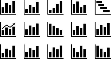 Obraz premium Set of various black and white business bar graph icons for data analysis and financial reporting presentations