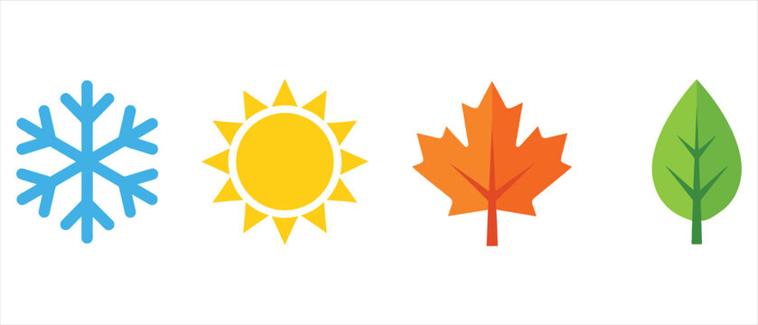 Four seasons weather icon symbols with snowflake collection isolated environment meteorology forecast seasonal illustration temperature calendar