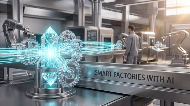 Smart factory concept with ai technology with automated industrial facility facility with facility