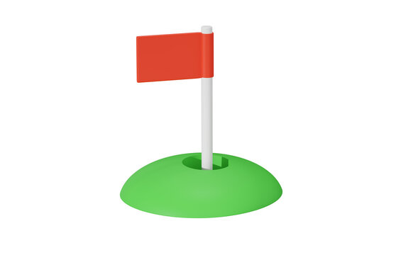 Golf hole flag 3d icon. Golf course, tournament and sports competition concept. Isolated 3D object.