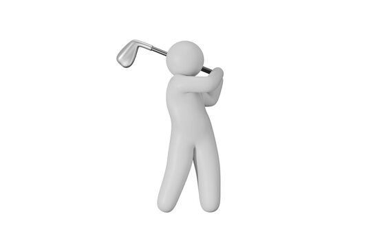 Golfer 3d icon. Golf swing, sports competition and outdoor recreation concept. Isolated 3D object.