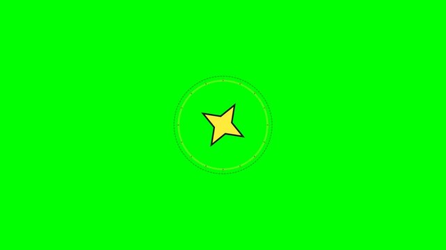 Yellow four-pointed star icon centered inside a circular frame on green