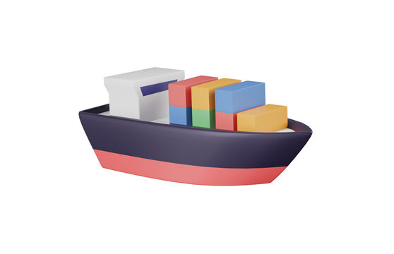 Container cargo ship 3d icon. Maritime freight, cargo transportation and global shipping concept. Isolated 3D object.