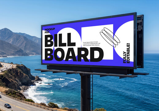 Billboard Mockup on Scenic Coastal Highway