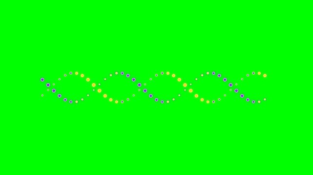 Abstract dna double helix structure composed of yellow and purple sphere dots