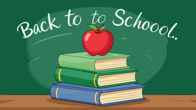 Red apple stacking on books, back to school concept