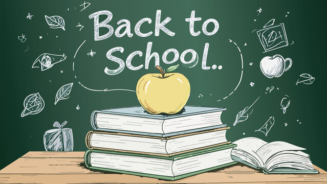 Back to school concept with books and apple