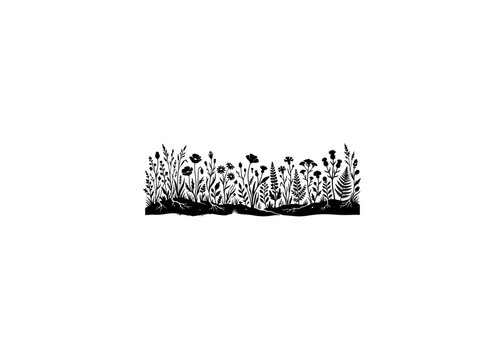 Minimalist Black and White Floral Vector Border Design