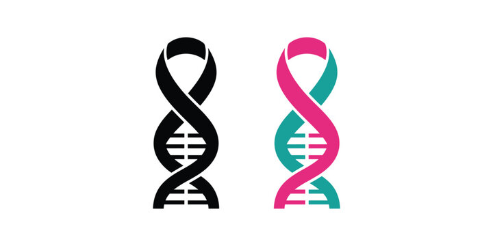 Black and colored dna helix icons representing genetic research and biological science concepts on white background