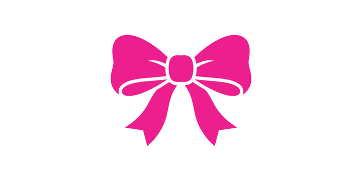 A vibrant hot pink ribbon bow isolated on a clean white background for festive gift decoration