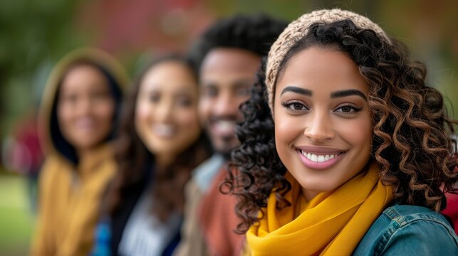 Friends enjoying a sunny day outdoors in the park with vibrant autumn colors in the background