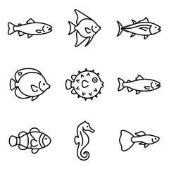 Obraz premium Fish and marine life species icons.