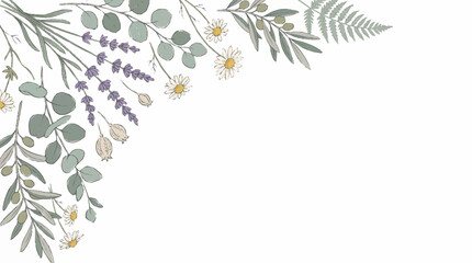 Elegant floral and eucalyptus corner border design. © azka