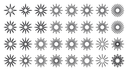 Fototapeta premium Sun and starburst line icon grid.