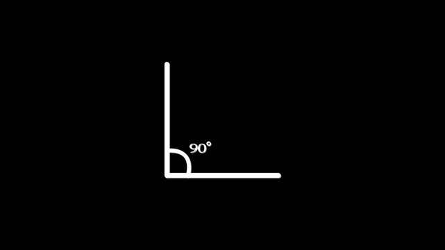 90 degree angle. Icon of 90 degree. Acute angle. Symbol for measure and math isolated icon animation..90 degree right angle measurement animation, alpha channel, 4k video.