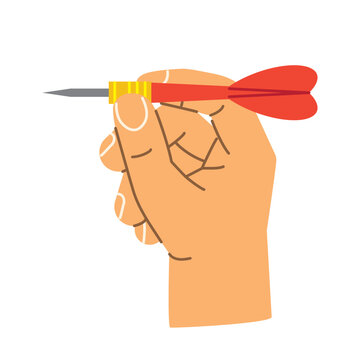 hand holding a dart, business concept of goal setting, strategy, precision, success, target achievement, planning, competition and leadership - vector illustration