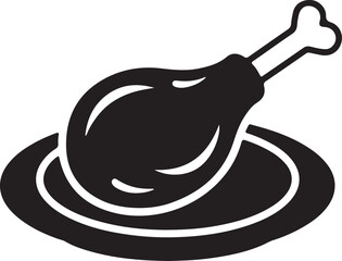 Fototapeta premium Crispy Roasted Chicken Drumstick On Round Plate Silhouette Icon For Delicious Food And Restaurant Design