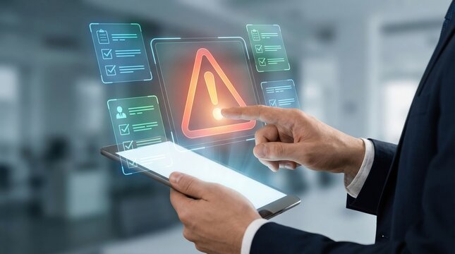 AI document review system shows warning for approval or reject detection on digital tablet screen