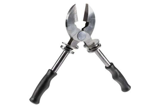Heavy duty bolt cutters isolated on white. Professional metal cutting tool for construction.