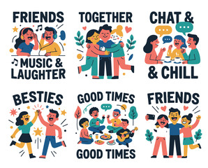 Fototapeta premium Friendship Vector Illustrations of Friends Enjoying Music Laughter Chat and Togetherness