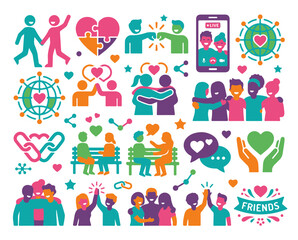 Fototapeta premium Friendship Icons Symbolizing Social Connection Love and Positive Relationship Building Concepts for Design