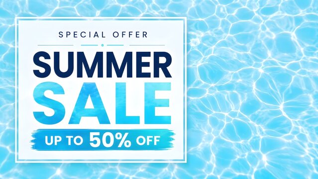 Blue pool water background with summer sale special offer text frame.