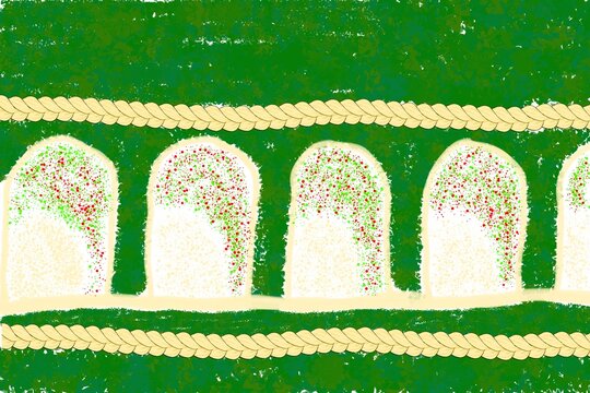 Abstract Green Wall Texture with Arch Window Pattern and Gold Rope Frame